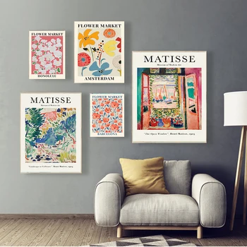 Винтажный абстрактный плакат с садовыми цветами и рынком Матисса, ботанические принты, настенное искусство, холст, живопись, декор для гостиной, спальни