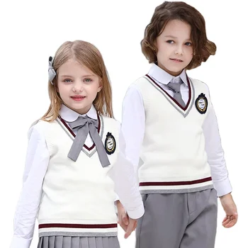 2022 оптовая продажа детского свитера-жилета с индивидуальным логотипом школьной формы