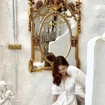 Старинная картина для камина, Декоративное зеркало, Вырезанный Ангел, Туалетное зеркало, Французское Барочное Резное Настенное Каминное зеркало