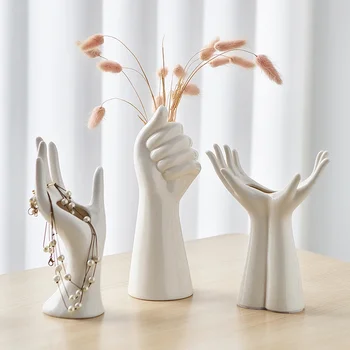 Вазы современного искусства, белая керамическая ручная ваза для гидропонной цветочной композиции, украшение рабочего стола, домашний декор, украшение гостиной