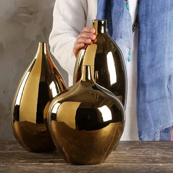 Большая золотая керамическая ваза простой современный европейский стиль настольная цветочная композиция для гостиной Dracaena sanderiana