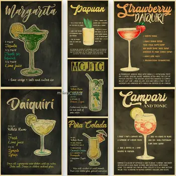 Крафт-плакат Cocktails N Drinks, Винтажные плакаты, настенное художественное украшение для бара, паба, клуба, Мужская пещера, Железная роспись, украшение комнаты