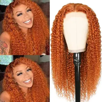 Имбирно-оранжевый 13x6 Прозрачный парик с глубокими волнами на кружеве, Цветной Прямой парик на кружеве, Кудрявые парики из человеческих волос для женщин