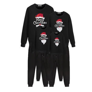 Рождественские пижамы Семейный комплект хлопчатобумажных свитеров с принтом Санта-Клауса, одежда для мамы и детей, комплекты пижам для рождественской семьи, пижамы