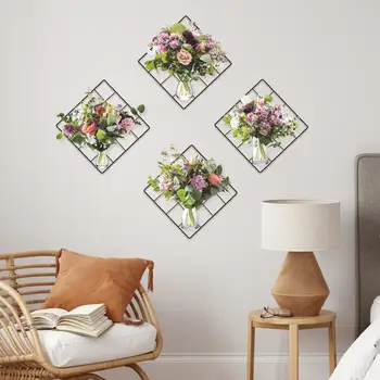 3d Наклейка с цветочным букетом на стену Яркие 3D Вазы с цветочным букетом Потрясающие наклейки для декора стен для офиса, кухни, съемные
