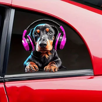 Наклейка на автомобиль Виниловая наклейка в форме собаки с наушниками в виде таксы Виниловая наклейка для автомобилей Windows Ноутбуков и многого другого Car Maskin
