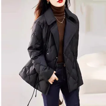 Пуховик Женская зимняя Корейская версия, высококачественная женская одежда, теплый белый утиный пух, Короткая стильная маленькая ароматная куртка-пальто