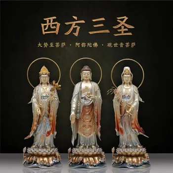 большая верхняя фигура с золотым покрытием СИ ФАН САНЬШЭН Богиня Шакьямуни Гуань инь Статуя Защиты ДОМАШНЕГО Святилища будды Махастхамапрапта