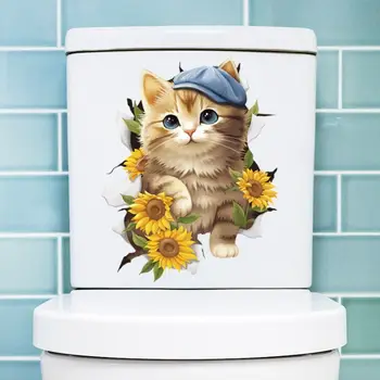Мультяшная наклейка на туалет в нескольких стилях, Туалет, ванная комната, Водонепроницаемая самоклеящаяся бумажная наклейка с выражением кота