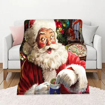 Рождественский фланелевый плед с декоративным рисунком, мягкое теплое одеяло для дивана-кровати в гостиной, подарки для детского фестиваля, кемпинга
