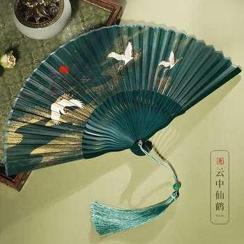Складной веер в древнем стиле, маленький веер, Винтажная ткань в китайском стиле, Летний танец, складная антикварная кисточка