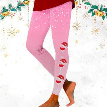 Женские леггинсы для фитнеса и йоги с градиентным рождественским принтом, обтягивающие бедра, шесть колготок с карманами для женщин