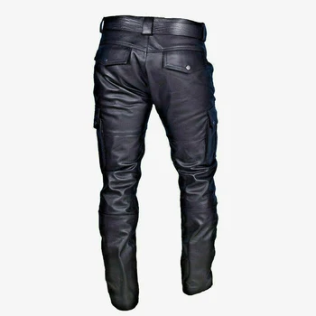 Мужские брюки, мужские байкерские осенние пуговицы из искусственной кожи, модные мотоциклетные зимние брюки-карго, приталенный крой