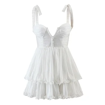 Летнее платье женщины 2022 мода вечерние платья для вечеринок элегантное белое платье сексуальное шифоновое платье с оборками пляжное цветочное платье без спинки