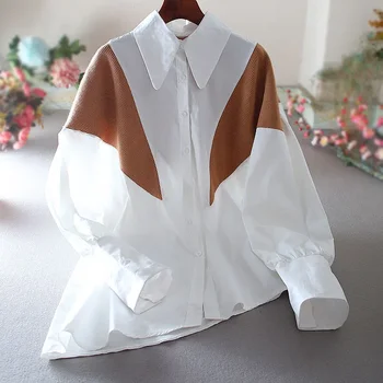 Сверхразмерная контрастная вставка SuperAen, трикотажная модная рубашка корейского дизайна, асимметричный топ для женщин