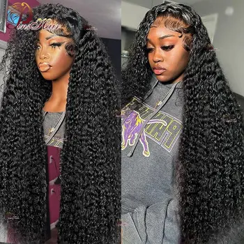 Глубокая волна 13x6 Парики из человеческих волос на кружеве для женщин, Бразильский парик с волнистой волной на кружеве для женщин, 34 дюйма, плотность 180%