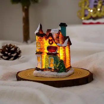 Долговечный Рождественский дом, Светодиодная фигурка для украшения заснеженного дома, Рождественский светящийся орнамент для праздничного показа на рабочем столе