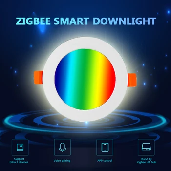 Zigbee 3.0 Tuya Smart Downlight 3,5-дюймовый RGB CW 7 Вт светодиодный светильник Встраиваемая потолочная светодиодная лампа Голосовое управление Работа С Alexa Home