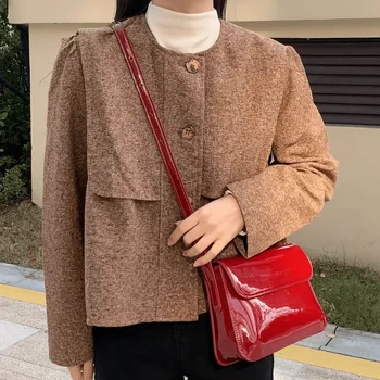 Ретро красная женская сумка из искусственной лакированной кожи в гонконгском стиле, модная универсальная сумка на одно плечо, маленькая квадратная сумка, женская сумка