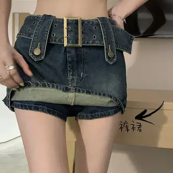 Женская облегающая джинсовая мини-юбка-шорты