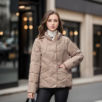 Женская стеганая куртка Женская легкая стеганая куртка с коротким воротником-стойкой Женское стеганое пальто