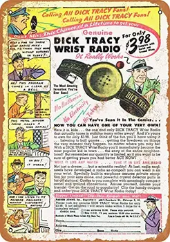 8x12 Дюймов 1949 Дик Трейси Наручное Радио Винтажный Вид Металлической Вывески