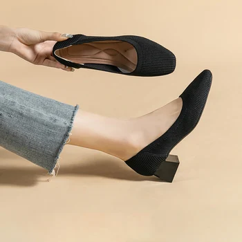 Женская обувь большого размера 43, весенне-осенняя обувь на высоком каблуке с острым носком, вязаная модная дышащая противоскользящая новинка 2023 года