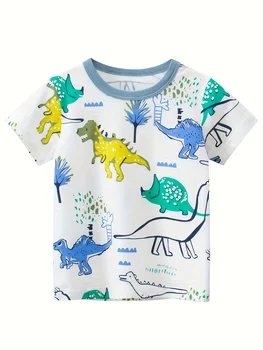 Детская новая летняя корейская детская футболка с короткими рукавами, детская одежда с рисунком динозавра