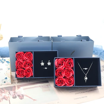 Подарочная коробка для украшений с розами, Кольцо, серьги, ожерелье Для хранения, Свадьба, День Святого Валентина, День Рождения, Наборы украшений с искусственными Вечными розами, футляр