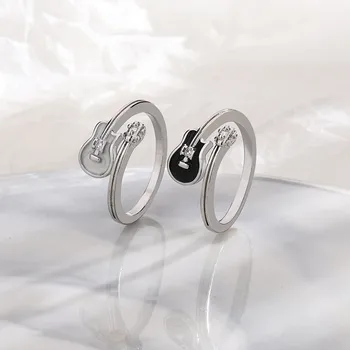 Хип-хоп Черно-белые Гитарные Открывающие кольца для женщин Kpop Fashion Crystal Регулируемое кольцо на палец Индивидуальные Ювелирные изделия Anillos