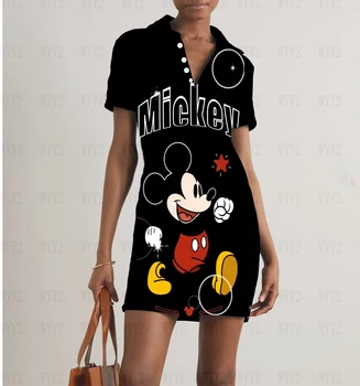 Женские рубашки Disney, топы, платье с буквенным принтом из мультфильма Микки, уличная повседневная рубашка-поло, модные женские туфли