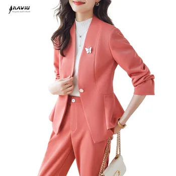NAVIU Розовые костюмы женские новые осенне-зимние модные темпераментные деловые строгие блейзер и брюки офисная женская рабочая одежда черного цвета