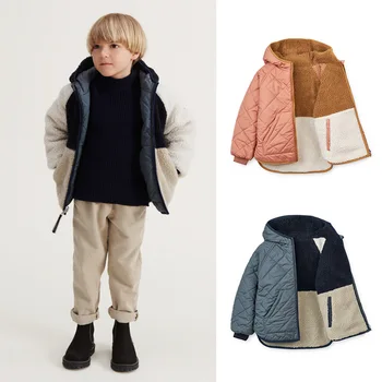 Детские куртки 2023, Новинка зимы, модное двустороннее хлопковое пальто для мальчиков, хлопковая теплая куртка с капюшоном для девочек, детская одежда