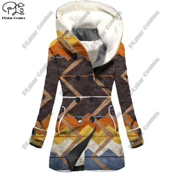 Флисовая куртка с капюшоном в стиле ретро с 3D-принтом и татуировками, теплая женская куртка, зимняя повседневная подарочная серия, новинка F-9