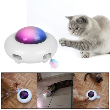 Электрическая игрушка для кошек, сменные игрушки для развлечения кошек из перьев, зоотовары, Интерактивная автоматическая вертушка для домашних животных UFO.