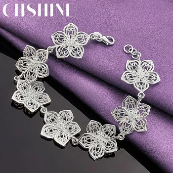 CHSHINE Прекрасный браслет-оберег из стерлингового серебра 925 пробы с большим цветком для женщин, Свадебная вечеринка, Модные украшения высокого качества, подарки