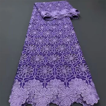 Фиолетовая Африканская Водорастворимая Кружевная Ткань 5 Ярдов Французской Вышивки Сетчатое Кружево с Камнями для Нигерийских Свадебных Платьев Birdal