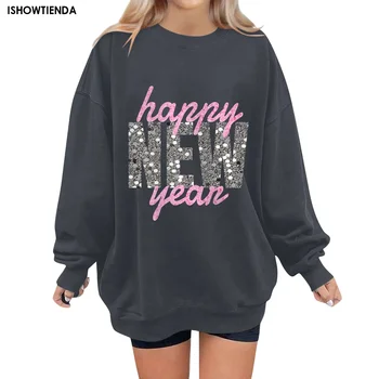 2024 Новый год, Женские свитшоты, пуловер с круглым вырезом, уличная одежда, толстовка в стиле хип-хоп для женщин, топ с забавным цифровым рисунком, толстовки