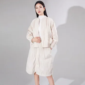 Модный женский комплект из двух предметов с хлопковой подкладкой 2023, новая юбка на молнии, плиссированный комплект