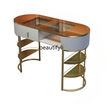 Легкий роскошный маникюрный стол, стеклянный маникюрный стол Nordic Simple, Маникюрный салон, Салон красоты