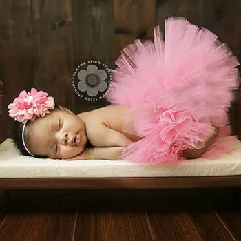 Юбка-пачка для новорожденных в бутиковом стиле с цветочной повязкой на голове Потрясающий реквизит для фотосессии новорожденных TS024