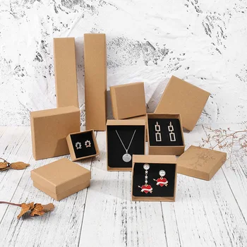 30шт Ретро-Крафт-шкатулка для ювелирных изделий с губкой внутри Подарочные картонные коробки для кольца, ожерелья, серег, упаковки для ювелирных изделий
