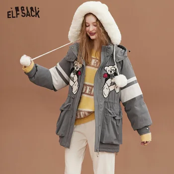 ELFSACK/ серые теплые пуховики, женские повседневные зимние пальто средней длины 2022 года выпуска