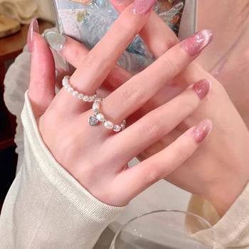 Крутое универсальное кольцо с жемчугом в корейском стиле, Модные простые минималистичные кольца для пальцев, женские обручальные легкие роскошные ювелирные изделия в подарок