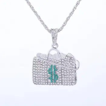 Индивидуальность Изысканное Блестящее ожерелье с циркониевой подвеской Yuan Bag, Модные аксессуары для уличных вечеринок в стиле хип-хоп, подарок для мужчин и женщин