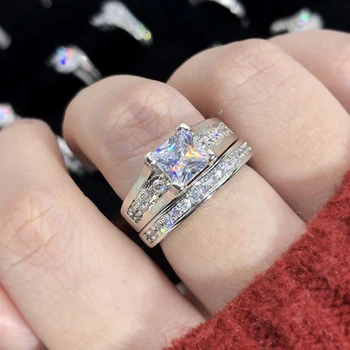Серебряный цвет, кольца с шипами из кубического циркония 0,5 карата AAA, модный набор свадебных и обручальных колец для женщин DWR570