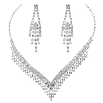 Женское ожерелье с блестящими бриллиантами, серьги, Сверкающие Серебряные стразы, украшения, набор для подарка на годовщину