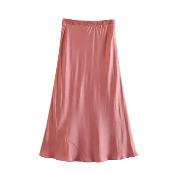 2023 Новая розовая атласная юбка миди, женские эластичные элегантные струящиеся юбки с высокой талией для женщин, шикарная женская одежда