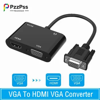 Конвертер аудио видео 1080P VGA в HDMI VGA Разветвитель 1 в 2 выхода с аудиокабелем 3,5 мм для телевизора ПК проектора ноутбука телефона компьютера