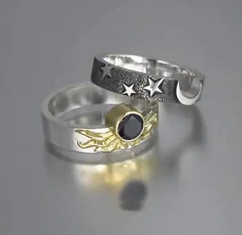 В тренде Персонализированный дизайн, Мотив Солнца и Звезд, Лунное кольцо для рта, Набор из двух ювелирных изделий в стиле мужской и женской пары, сувениры для вечеринок